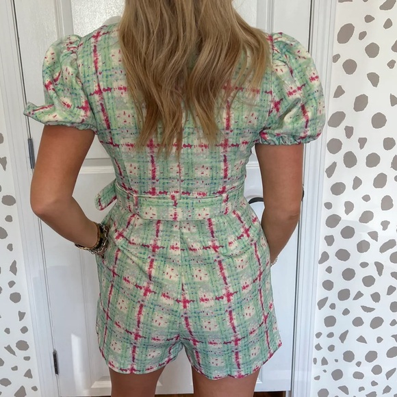NEW green and pink tweed belted romper - Picture 4 of 11